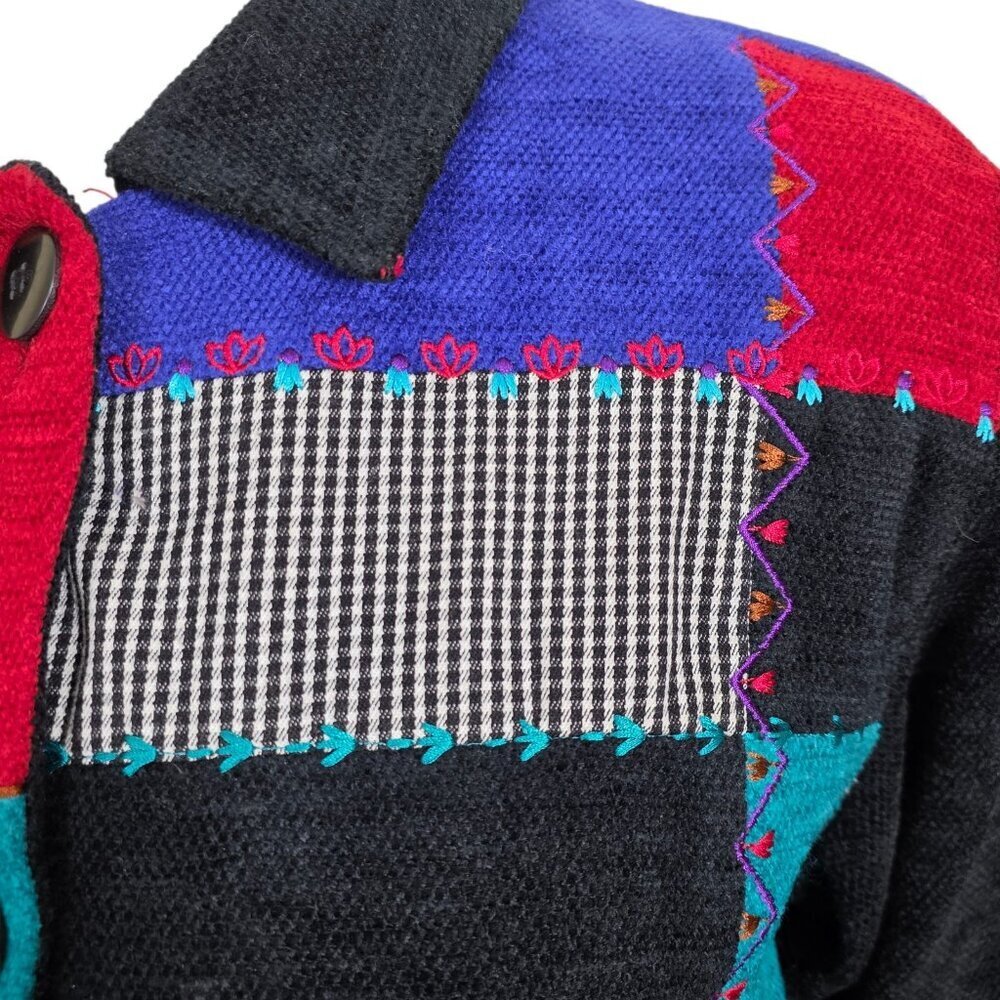Vintage Koret Jacket Women M Patchwork Colorblock Embroidered Button Mixed Media - Picture 6 of 8
